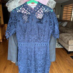 Aqua Navy Blue Lace Dress